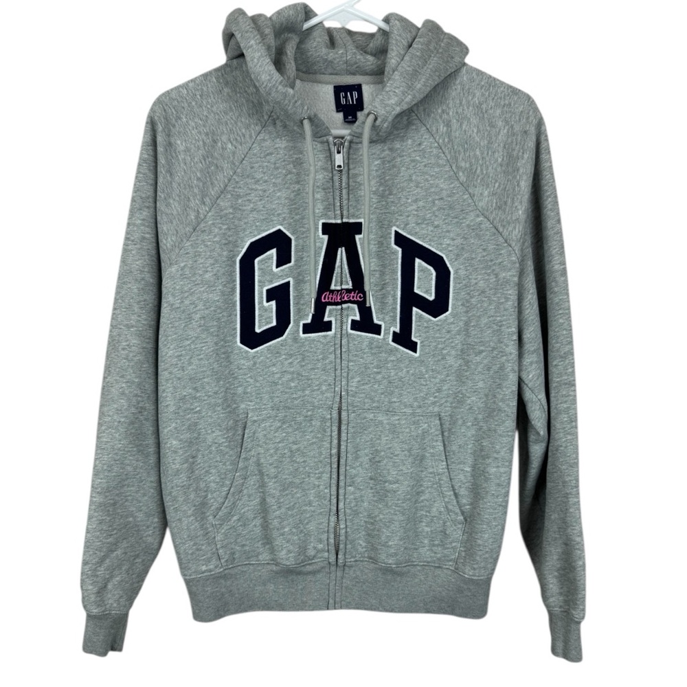 GAP Womens Logo Zip Up Hoodie Gray Black Pink M